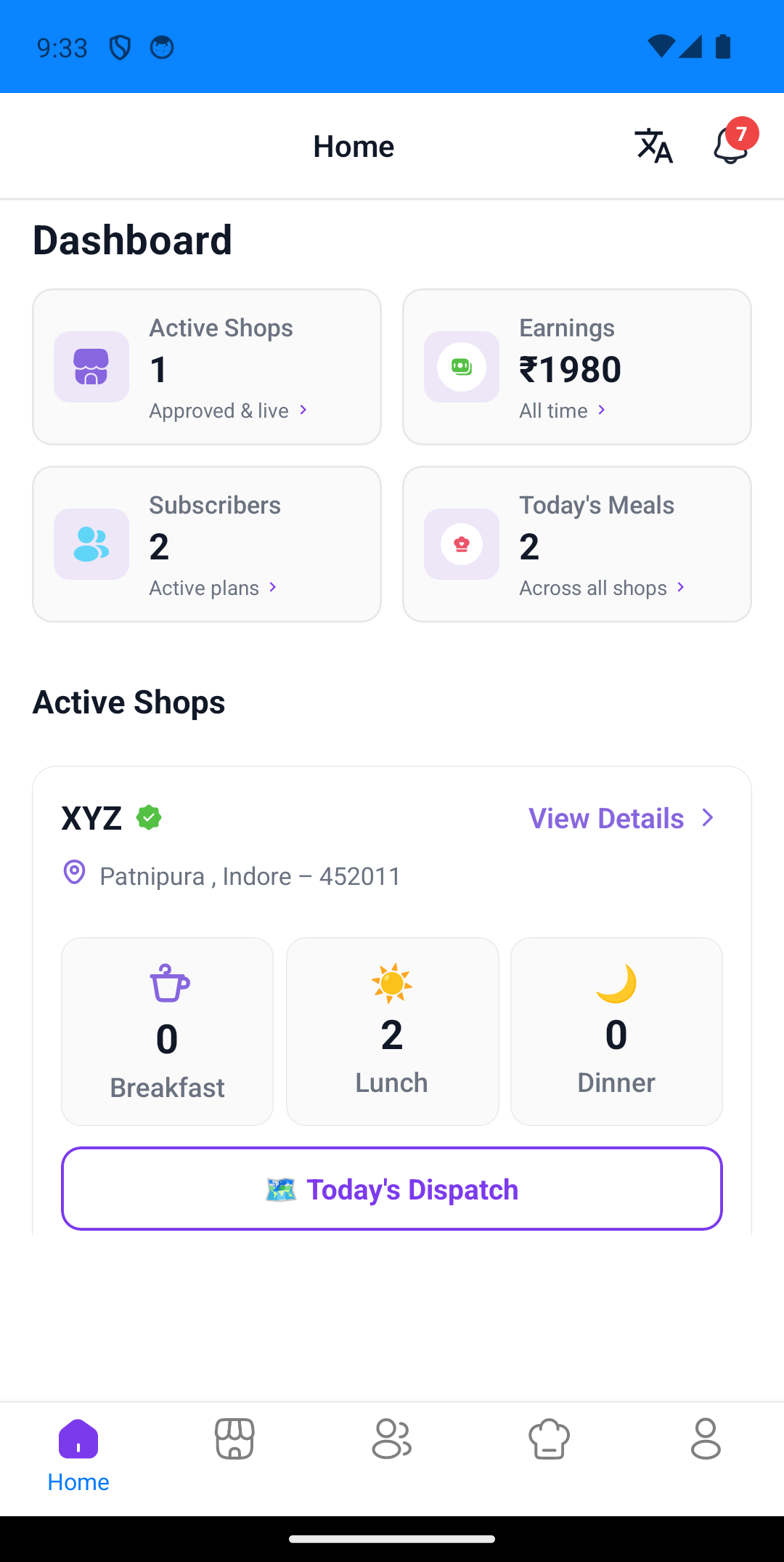 Repeatly tiffin management app — vendor dashboard
